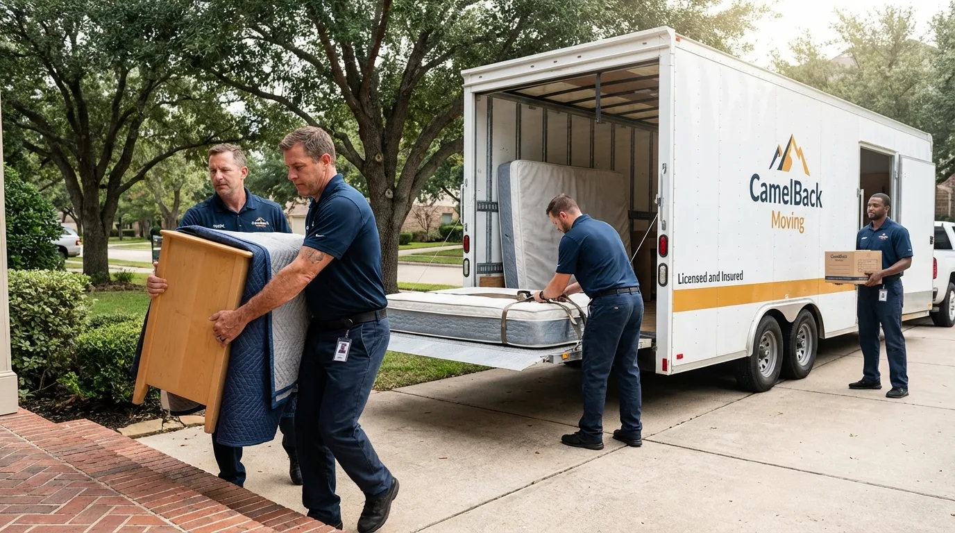Crew loading residential truck for cross-state move from Alexandria, LA