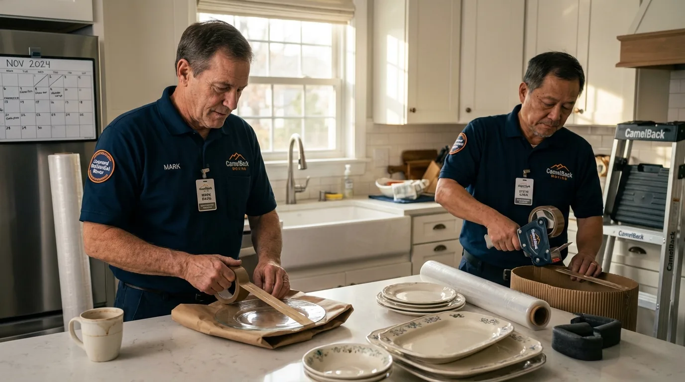 Professional crew packing kitchen dishware in Alexandria, LA